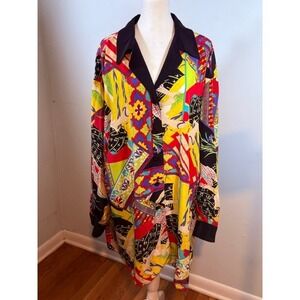 Dana Buchman Vintage 90s 100% Silk Shirt Dress Size 14 Geisha Print Maximalist
